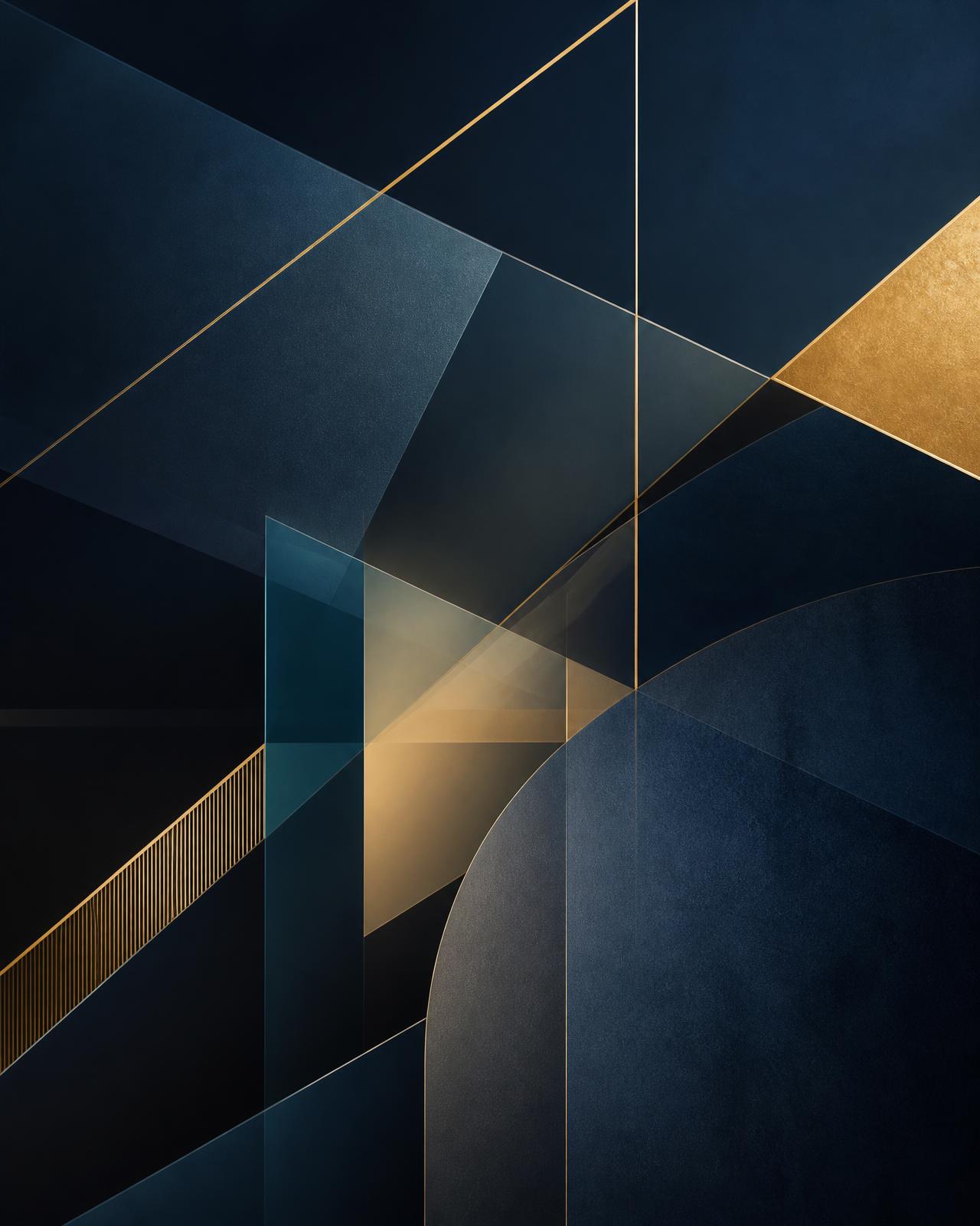 Composição abstrata em azul-marinho e dourado representando organização patrimonial